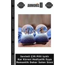 Armoris Sevimli Çift Pilli Işıklı Kar Küresi Hediyelik Eşya Romantik Dekor Salon Süsü