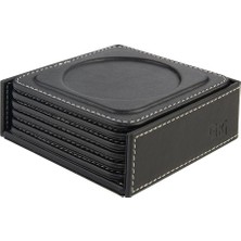 Happy Trend 6'lı Set,masaüstü Yuvarlak Cup Coaster,vegan Suni DERI,11X11 Cm.,siyah