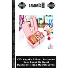 Armoris Çift Kapaklı Bölmeli Beslenme Kabı Çocuk Hediyesi Düzenleyici Kap Mutfak Eşyası