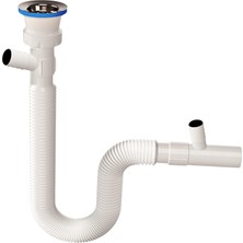 Happy Trend Girişli Körüklü Lavabo Sifonu, Çamaşır ve Bulaşık Makinesi Bağlantılı, Esnek Gövde, Ayarlanabilir