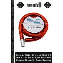 Armoris Kırmızı Motor Bisiklet Kilidi 22 mm x 150 cm Günlük Kullanım Ulaşım Güvenliği Taşıt Koruma
