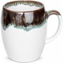 Happy Trend Yapımı Porselen Kupa 450 Ml, Artistik Sırlı Kahve Kupası, Mikrodalga Uyumlu Büyük Kupa Bardak, Çay ve Sıcak Çikolata Için Moderin Mug Fincan, Titan Tide, 1