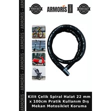 Armoris Kilit Çelik Spiral Halat 22 mm x 100CM Pratik Kullanım Dış Mekan Motosiklet Koruma