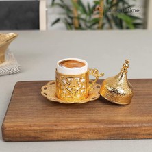 Happy Trend (1 Adet Türk Yunan Arap Kahvesi Espresso Fincanı Tabağı (Lale) (Altın)