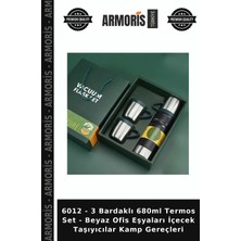 Armoris 6012 - 3 Bardaklı 680ML Termos Set - Beyaz Ofis Eşyaları Içecek Taşıyıcılar Kamp Gereçleri
