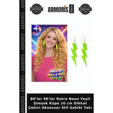 Armoris 80’ler 90'lar Retro Neon Yeşil Şimşek Küpe 10 cm Dikkat Çekici Aksesuar Stil Sahibi Takı