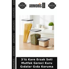 Armoris 3'lü Kare Erzak Seti Mutfak Gereci Kuru Gıdalar Gıda Koruma