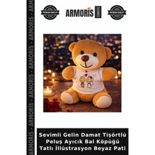 Armoris Sevimli Gelin Damat Tişörtlü Peluş Ayıcık Bal Köpüğü Tatlı Illüstrasyon Beyaz Pati