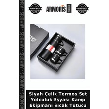 Armoris Siyah Çelik Termos Set Yolculuk Eşyası Kamp Ekipmanı Sıcak Tutucu