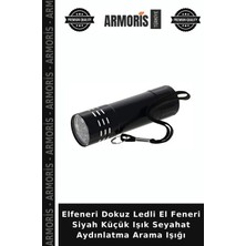 Armoris Elfeneri Dokuz Ledli El Feneri Siyah Küçük Işık Seyahat Aydınlatma Arama Işığı