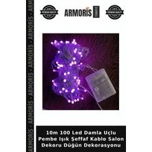 Armoris 10M 100 LED Damla Uçlu Pembe Işık Şeffaf Kablo Salon Dekoru Düğün Dekorasyonu