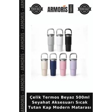 Armoris Çelik Termos Beyaz 500ML Seyahat Aksesuarı Sıcak Tutan Kap Modern Matarası