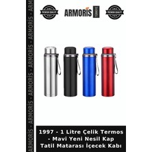 Armoris 1997 - 1 Litre Çelik Termos - Mavi Yeni Nesil Kap Tatil Matarası Içecek Kabı