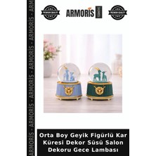 Armoris Orta Boy Geyik Figürlü Kar Küresi Dekor Süsü Salon Dekoru Gece Lambası