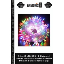 Armoris 10M 60 LED Rgb - 2 Kademeli Şeffaf Kablolu Pilli Bahçe Ortamı Etkinlik Dekoru Balkon Işığı