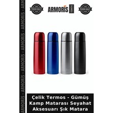 Armoris Çelik Termos - Gümüş Kamp Matarası Seyahat Aksesuarı Şık Matara
