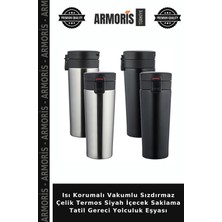 Armoris Isı Korumalı Vakumlu Sızdırmaz Çelik Termos Siyah Içecek Saklama Tatil Gereci Yolculuk Eşyası