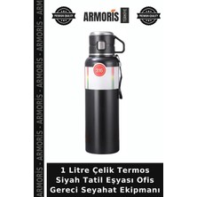 Armoris 1 Litre Çelik Termos Siyah Tatil Eşyası Ofis Gereci Seyahat Ekipmanı