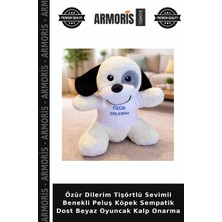 Armoris Özür Dilerim Tişörtlü Sevimli Benekli Peluş Köpek Sempatik Dost Beyaz Oyuncak Kalp Onarma