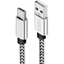 Royal Rain Store USB Type-C Hızlı Şarj Kablosu, 1 Metre, 2.1A, Naylon Örgülü Kopmaz Veri Kablosu, Samsung, Xiaomi, Huawei ve Tüm Android Cihazlar ile Uyumlu, Gri, 2 Yıl Garantili