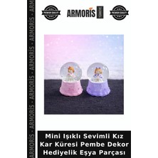 Armoris Mini Işıklı Sevimli Kız Kar Küresi Pembe Dekor Hediyelik Eşya Parçası