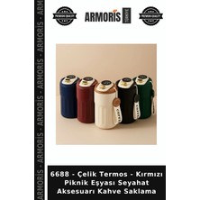 Armoris 6688 - Çelik Termos - Kırmızı Piknik Eşyası Seyahat Aksesuarı Kahve Saklama