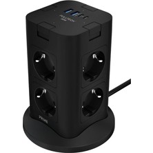 Royal Rain Store Akım Korumalı Kule Tipi Priz, 8'li Priz Soketi, 8x Fiş Soketi, 2x USB Girişi, 2x Type-C Girişi, 20W Hızlı Şarj, Isıya Dayanıklı Yapı, 2 Metre Kablo, Aşırı Gerilim Koruyucu Çoğaltıcı (230V/16A/1050J)