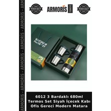 Armoris 6012 3 Bardaklı 680ML Termos Set Siyah Içecek Kabı Ofis Gereci Modern Matara