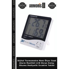 Armoris Dijital Termometre Nem Ölçer Saat Alarm Özellikli LCD Ekran Kolay Okuma Hediyelik Sıcaklık Takibi