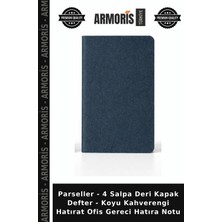 Armoris Parseller - 4 Salpa Deri Kapak Defter - Koyu Kahverengi Hatırat Ofis Gereci Hatıra Notu