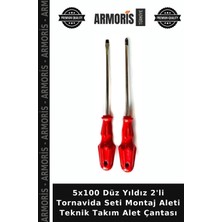 Armoris 5X100 Düz Yıldız 2'li Tornavida Seti Montaj Aleti Teknik Takım Alet Çantası