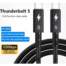 Royal Rain Store Daytona ZR1107-T Thunderbolt 5,0 Type-C Kablo 240W Pd Hızlı Şarj, 120GBPS Veri Aktarımı, 16K 60Hz Görüntü Desteği, E-Marker Akıllı Çipli, Thunderbolt 3/4/usb4 Geriye Uyumlulu Örgü Kablo