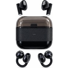 4 Kulaklıklı Kablosuz Bluetooth Kulaklık Klipsli ve Kulak Içi Kullanım 2’si 1 Arada Hi Fi Yüksek Ses Kalitesi Dokunmatik Kontrol Şarj Kutusu Siyah