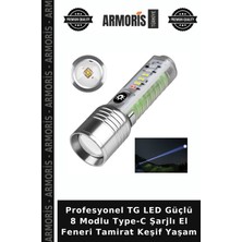 Armoris Profesyonel Tg LED Güçlü 8 Modlu Type-C Şarjlı El Feneri Tamirat Keşif Yaşam