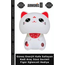 Armoris Güneş Enerjili Kafa Sallayan Kedi Araç Süsü Sevimli Figür Eğlenceli Hediye