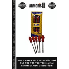 Armoris Hon 5 Parça Torx Tornavida Seti T15 T20 T25 T30 T40 Montaj Takımı El Aleti Ustalar Için