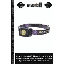 Armoris Pratik Sensörlü Sinyalli Şarjlı Kafa Lambası Göz Korumalı Işık Outdoor Aydınlatma Gece Görüş Cihazı