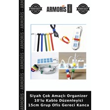 Armoris Siyah Çok Amaçlı Organizer 10'lu Kablo Düzenleyici 15CM Grup Ofis Gereci Kanca