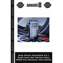 Armoris Jump Starter Powerbank 4'ü 1 Arada Şarjlı Akü Takviye Cihazı 1000A Araç Aksesuarı Hava Basma