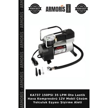 Armoris KA737 150PSI 35 Lpm Oto Lastik Hava Kompresörü 12V Mobil Çözüm Yolculuk Eşyası Şişirme Aleti