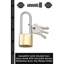 Armoris Asmakilit Çelik Gövdeli Sarı Uzun Asma Kilit Güvenlik Gereci Muhafaza Aracı Dış Mekan Kilidi