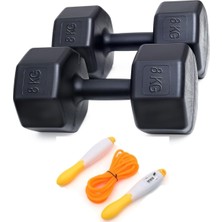 Royal Rain Store Besinistanbul 8 kg Dambıl x 2 Adet = 16 kg + Sayaçlı Atlama Ipi Siyah