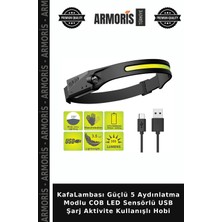 Armoris Kafalambası Güçlü 5 Aydınlatma Modlu Cob LED Sensörlü USB Şarj Aktivite Kullanışlı Hobi