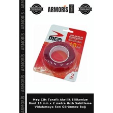 Armoris Meg Çift Taraflı Akrilik Silikonize Bant 18 mm x 2 Metre Hızlı Sabitleme Vidalamaya Son Görünmez Bağ