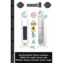 Armoris Şarjlıışıldak Masa Lambası V005 42 Ledli+Fener Dis Mekan Güneş Panelli Çadır Işığı
