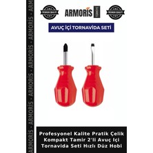 Armoris Profesyonel Kalite Pratik Çelik Kompakt Tamir 2'li Avuç Içi Tornavida Seti Hızlı Düz Hobi
