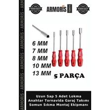 Armoris Uzun Sap 5 Adet Lokma Anahtar Tornavida Garaj Takımı Somun Sıkma Montaj Ekipmanı