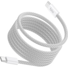 Royal Rain Store Bix T4CC 65W Usb-C To Usb-C Manyetik Tasarımlı Örgülü Hızlı Şarj ve Data Kablosu 1 Metre (Beyaz)