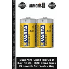 Armoris Superlife Çinko Büyük D Boy Pil 24'l R20 Cihaz Gücü Ekonomik Set Yedek Güç