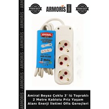 Armoris Amiral Beyaz Çoklu 3' Lü Topraklı 2 Metre Kablolu Priz Yaşam Alanı Enerji Iletimi Ofis Gereçleri